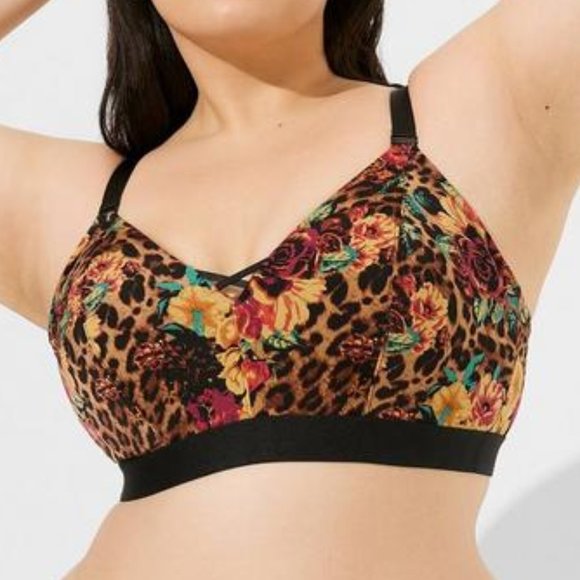 ❤️NWT VINTAGE TORRID BRALETTE - FLORAL ANIMAL WIRELESS FULL SUPPORT BACK CLOSURE - Picture 1 of 14